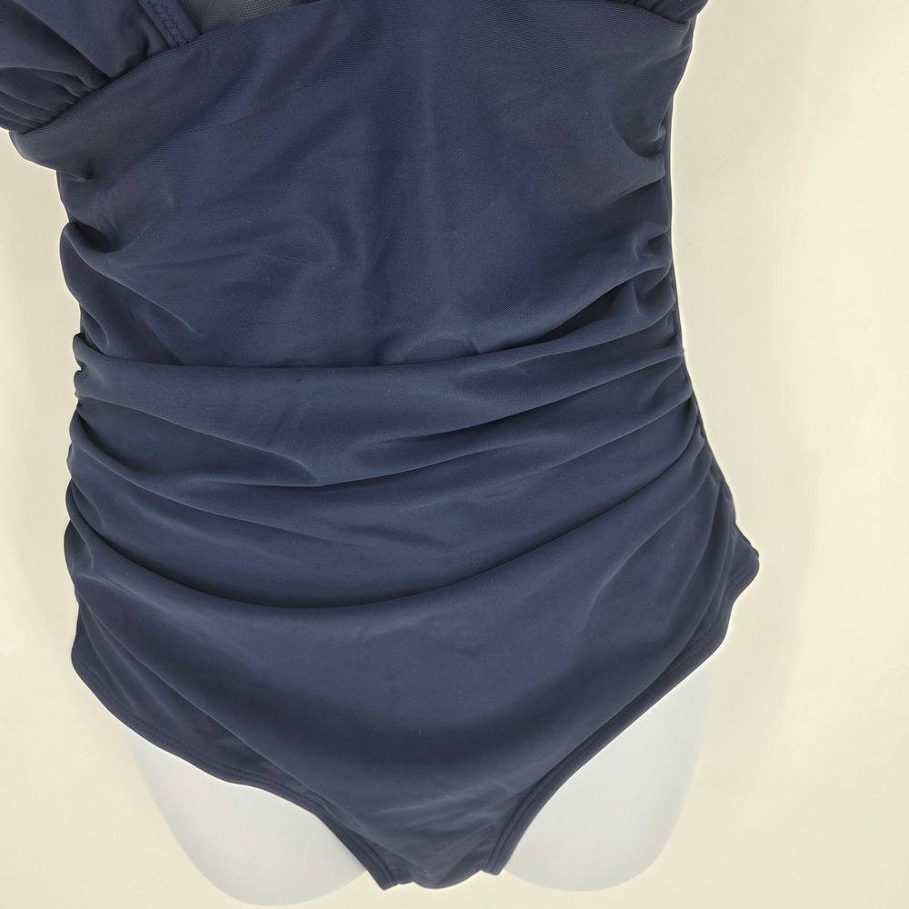 Cupshe Navy Blue Ruched V-Neck Mesh One Piece Swimsuit DAA12E5K001UU NWT Medium - Picture 4 of 5